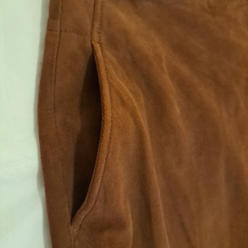 White House Black Market Skirt Suede A Line Wrap Brown Size 0 EUC - Picture 7 of 9